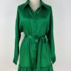 La Maison Dresses And Skirts | Green Satin Shirt Style Short Dress - La Maison